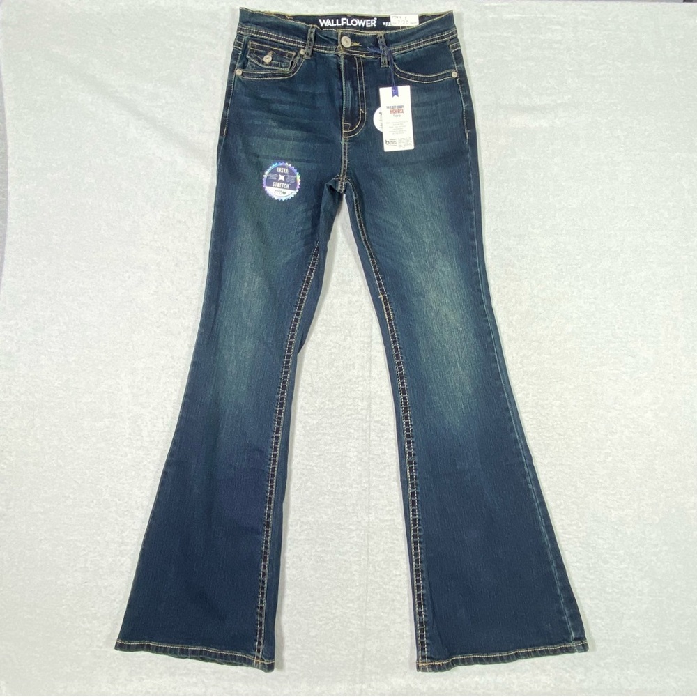 Wallflower Flirty Curvy Hi Rise Flare Jeans Women's 7 Blue Boho 70's Denim NWT